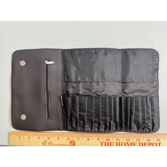 ZOREYA Z'OREYA Makeup Brush Bag Carrier for Cosmetics Brown with Snaps Pocket - Picture 4 of 9